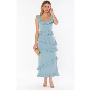 Show Me Your MuMu Blue Ruffle Midi Dress